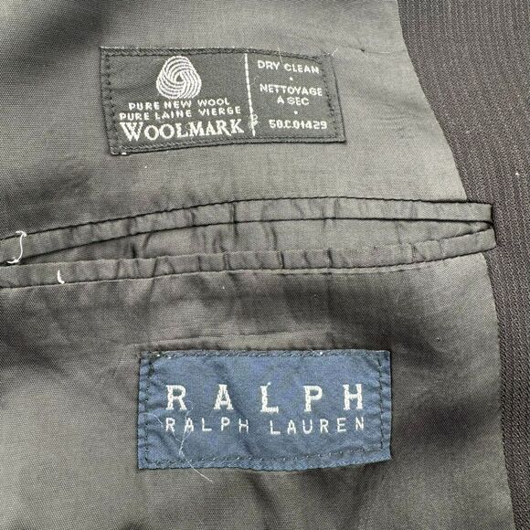 RALPH LAUREN Men's 40L 3 Button Blazer Suit Jacket Black Pinstriped 100% Wool - Picture 4 of 10